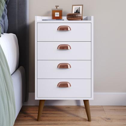 Imagem de Kit 2 Unidades Gaveteiro Mesa de Cabeceira Quarto com 4 Gavetas c/Puxador Concha Moderna e Funcional