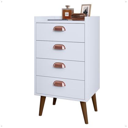 Imagem de Kit 2 Unidades Gaveteiro Mesa de Cabeceira Quarto com 4 Gavetas c/Puxador Concha Moderna e Funcional