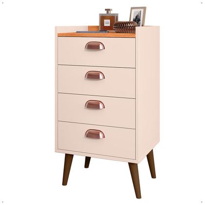 Imagem de Kit 2 Unidades Gaveteiro Mesa de Cabeceira Quarto com 4 Gavetas c/Puxador Concha Moderna e Funcional