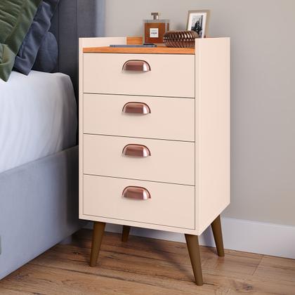 Imagem de Kit 2 Unidades Gaveteiro Mesa de Cabeceira Quarto com 4 Gavetas c/Puxador Concha Moderna e Funcional