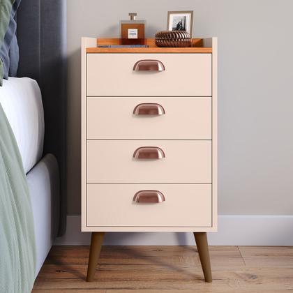 Imagem de Kit 2 Unidades Gaveteiro Mesa de Cabeceira Quarto com 4 Gavetas c/Puxador Concha Moderna e Funcional