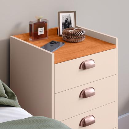 Imagem de Kit 2 Unidades Gaveteiro Mesa de Cabeceira Quarto com 4 Gavetas c/Puxador Concha Moderna e Funcional