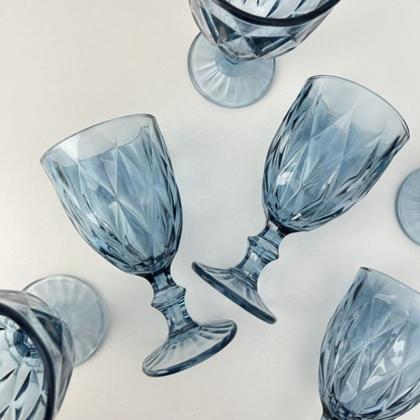 Imagem de Kit 2 Unidades Taças Diamante Azul em Vidro 340ml Mesa Posta