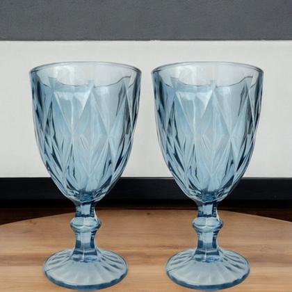 Imagem de Kit 2 Unidades Taças Diamante Azul em Vidro 340ml Mesa Posta