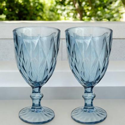 Imagem de Kit 2 Unidades Taças Diamante Azul em Vidro 340ml Mesa Posta