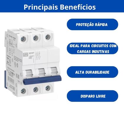 Imagem de Kit 2 unidades - weg disjuntor tripolar din 32a (mdw-c 32a 3 polos)