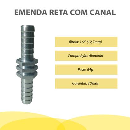 Imagem de Kit 2 Uniões Emenda Reta Alumínio Com Canal Para Mangueira 1/2 Polegada Londribor