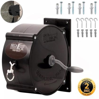 Imagem de Kit 2 Varais Retrátil Parede Recolhível de Roupas Corda 30m Preto