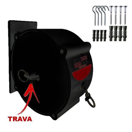 Imagem de Kit 2 Varais Retrátil Parede Recolhível de Roupas Corda 30m Preto