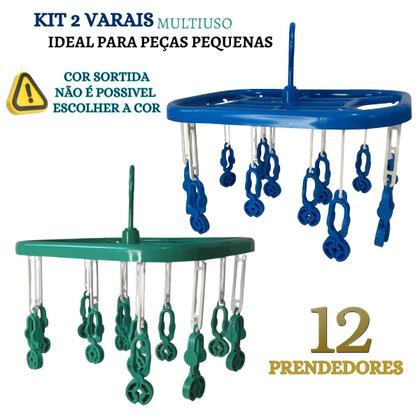 Imagem de Kit 2 Varais Roupa Intima Multiuso Calcinha Cueca Meia 12 Prendedores Cor sortida