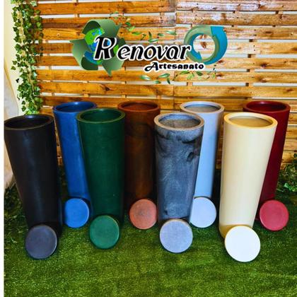 Imagem de Kit 2 Vaso De Plantas Cone Com Prato Coluna Ibiza Decorativo
