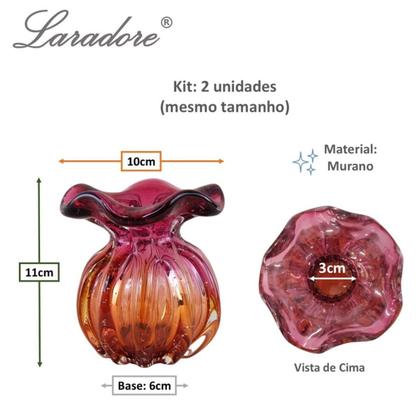 Imagem de Kit 2 Vasos Trouxinhas de Murano -  Laradore Rosa e Âmbar