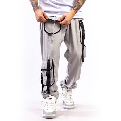 Imagem de Kit 2 Verde e Cinza Calça Cargo Jogger Unissex Estilo Gringa Coreana com Bolsos Laterais Larga Estilosa tactel