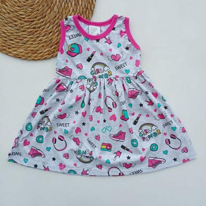 Imagem de Kit 2 Vestido Bebe Regata Calor Verão Menina Simples Tam M SORTIDO