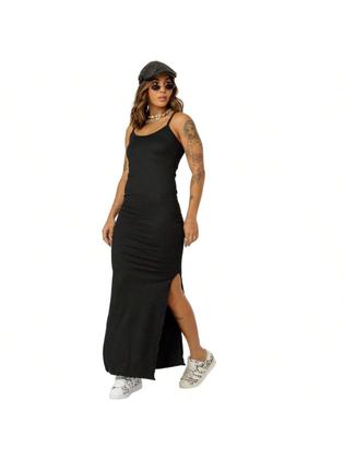 Imagem de KIT 2 Vestido Canelado Longo com Fenda Lateral de Alcinha Sem Bojo