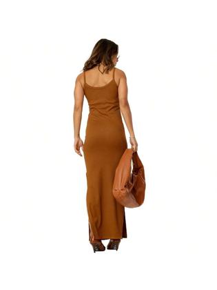 Imagem de KIT 2 Vestido Canelado Longo com Fenda Lateral de Alcinha Sem Bojo