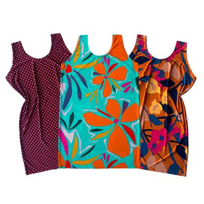 Imagem de Kit 2 Vestido Dia A Dia Soltinho Feminino Curto Malha Regata Estampado Para Senhora