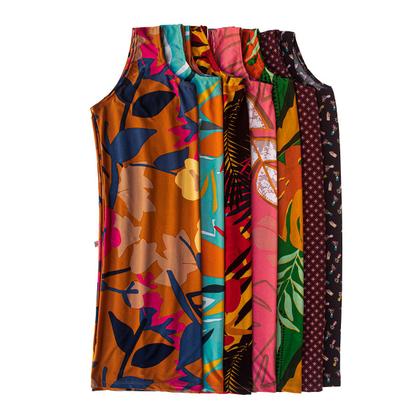 Imagem de Kit 2 Vestido Dia A Dia Soltinho Feminino Curto Malha Regata Estampado Para Senhora