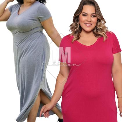 Kit 2 Vestido Feminino Midi Plus Size Camisão com Bolso Viscolycra Saruel - Atelie326 Imagem de Kit 2 Vestido Feminino Midi Plus Size Camisão com Bolso Viscolycra Saruel