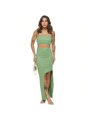 Imagem de KIT 2 Vestido Longo sem alça com Fenda Lateral em Tecido Canelado