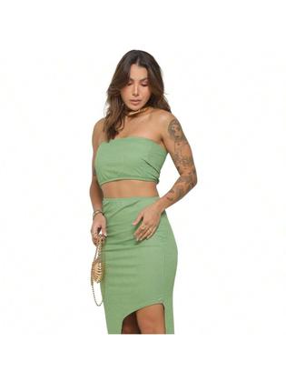 Imagem de KIT 2 Vestido Longo sem alça com Fenda Lateral em Tecido Canelado