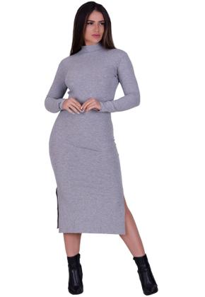 Imagem de Kit 2 Vestidos Básicos Canelados Com Fenda Gola Moda Inverno