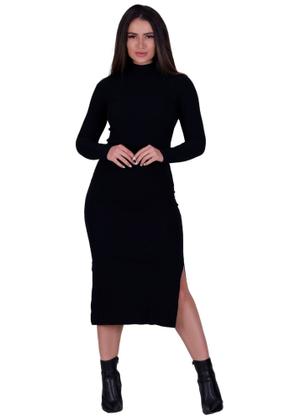 Imagem de Kit 2 Vestidos Básicos Canelados Com Fenda Gola Moda Inverno