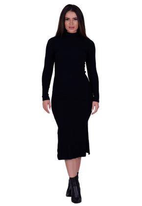 Imagem de Kit 2 Vestidos Básicos Canelados Com Fenda Gola Moda Inverno