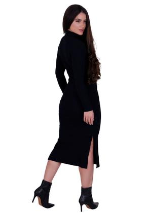 Imagem de Kit 2 Vestidos Básicos Canelados Com Fenda Gola Moda Inverno