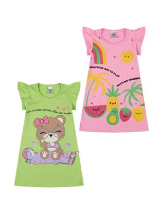 Imagem de Kit 2 Vestidos Infantil Menina Verão Estampados com Mangas Franzidas vestido para meninas verão