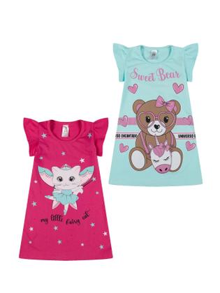 Imagem de Kit 2 Vestidos Infantil Menina Verão Estampados com Mangas Franzidas vestido para meninas verão