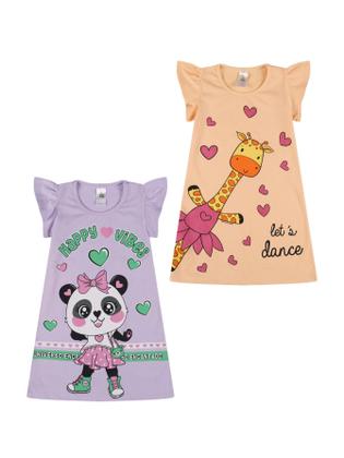 Imagem de Kit 2 Vestidos Infantil Menina Verão Estampados com Mangas Franzidas vestido para meninas verão