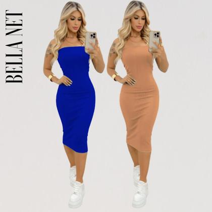 Imagem de KIT 2 Vestidos Midi Colado Sem Alça Anarruga Sem Bojo Lindas Cores