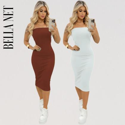 Imagem de KIT 2 Vestidos Midi Colado Sem Alça Anarruga Sem Bojo Lindas Cores