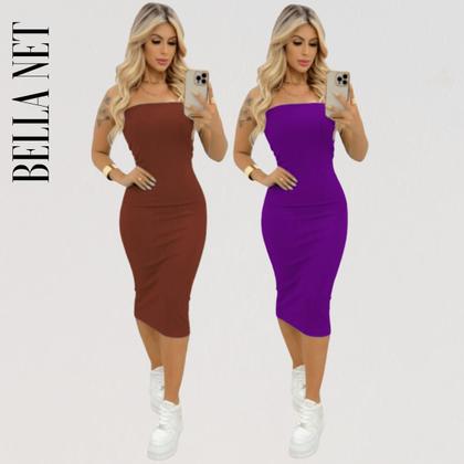 Imagem de KIT 2 Vestidos Midi Colado sem alça Anarruga Sem Bojo Lindas Cores