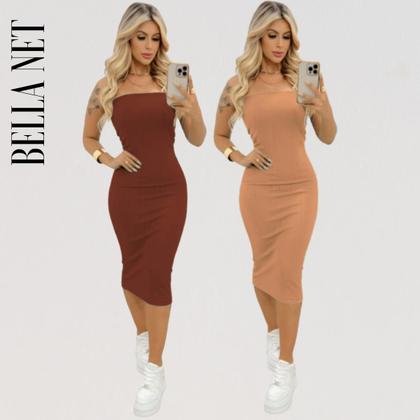 Imagem de KIT 2 Vestidos Midi Colado Sem Alça Anarruga Sem Bojo Lindas Cores