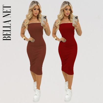 Imagem de KIT 2 Vestidos Midi Colado Sem Alça Anarruga Sem Bojo Lindas Cores