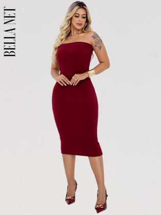 Imagem de KIT 2 Vestidos Midi Colado sem alça Anarruga Sem Bojo Lindas Cores