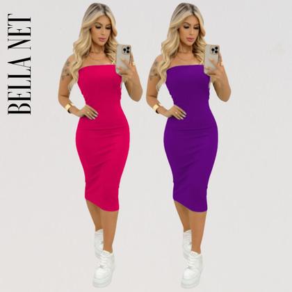 Imagem de KIT 2 Vestidos Midi Colado sem alça Anarruga Sem Bojo Lindas Cores