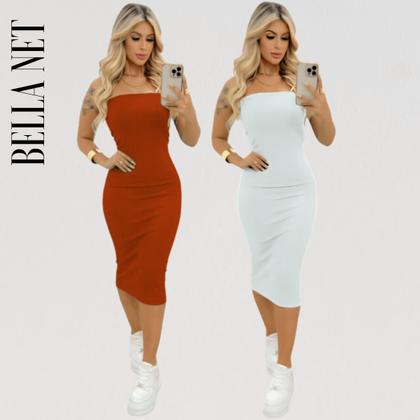 Imagem de KIT 2 Vestidos Midi Colado Sem Alça Anarruga Sem Bojo Lindas Cores