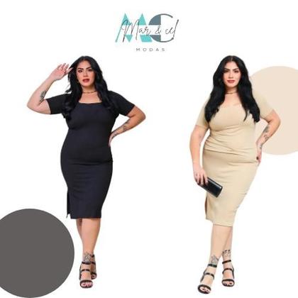 Imagem de kit 2 vestidos plus size decote quadrado Sortidas