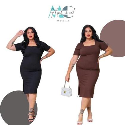 Imagem de kit 2 vestidos plus size decote quadrado Sortidas