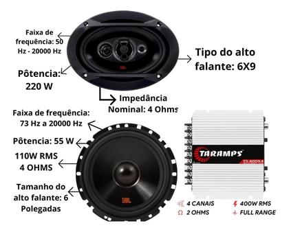 Imagem de Kit 2 Vias 6  JBL FLEX4 62VFX55 110W + Par de Alto Falantes 6x9  JBL FLEX4 69QDFX110 220W + TS400