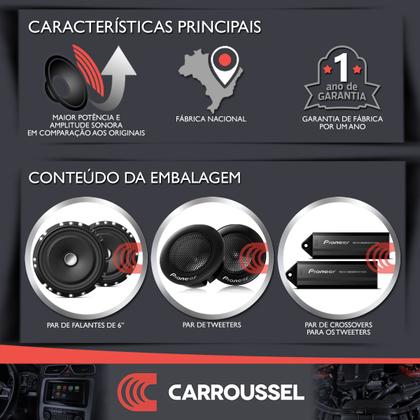 Imagem de Kit 2 Vias 6 polegadas 60w Pioneer TSC1730BR Falante Medio Portas com Tweeter e Crossover