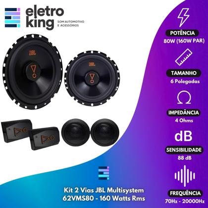 Imagem de Kit 2 Vias Jbl 160w c/ Alto Falante 6x9 e Módulo Amplificador Ts400x4