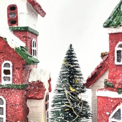 Imagem de Kit 2 Vila Natalina Casa Com Luz Mini Cenário Enfeite Natal