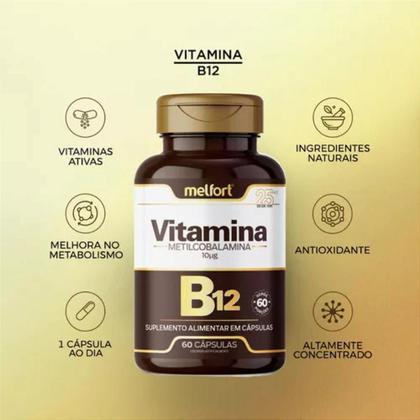 Imagem de Kit 2 Vitamina B12 Metilcobalamina 60 Caps  Melfort