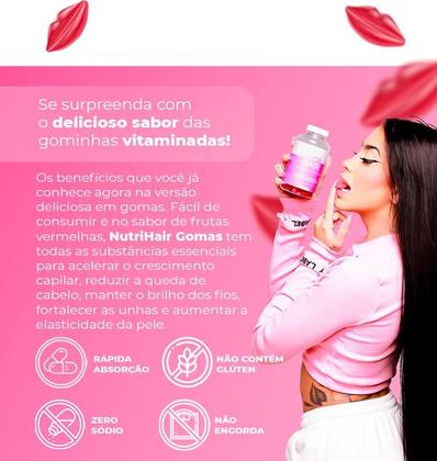 Imagem de Kit 2 Vitaminas em Goma para Cabelo Pele e Unhas Reduz Queda Capilar Nutri Hair