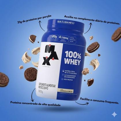 Imagem de Kit 2 Whey Protein 100% Concentrado Chocolate 21g de Proteína 900g Max Titanium