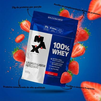 Imagem de Kit 2 Whey Protein 100% Concentrado Morango Refil 21g de Proteína 900g Max Titanium